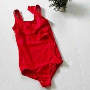 Lands End Kids Girls Ruffle One Piece Swimsuit in Red Pink